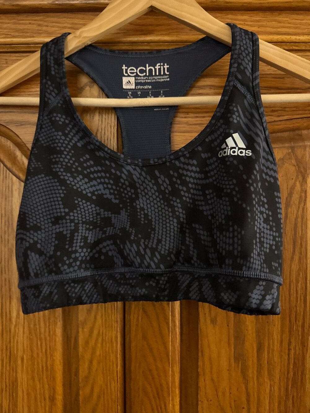 adidas Techfit Climalite Black/Dark Blue Patterned Sports Bra